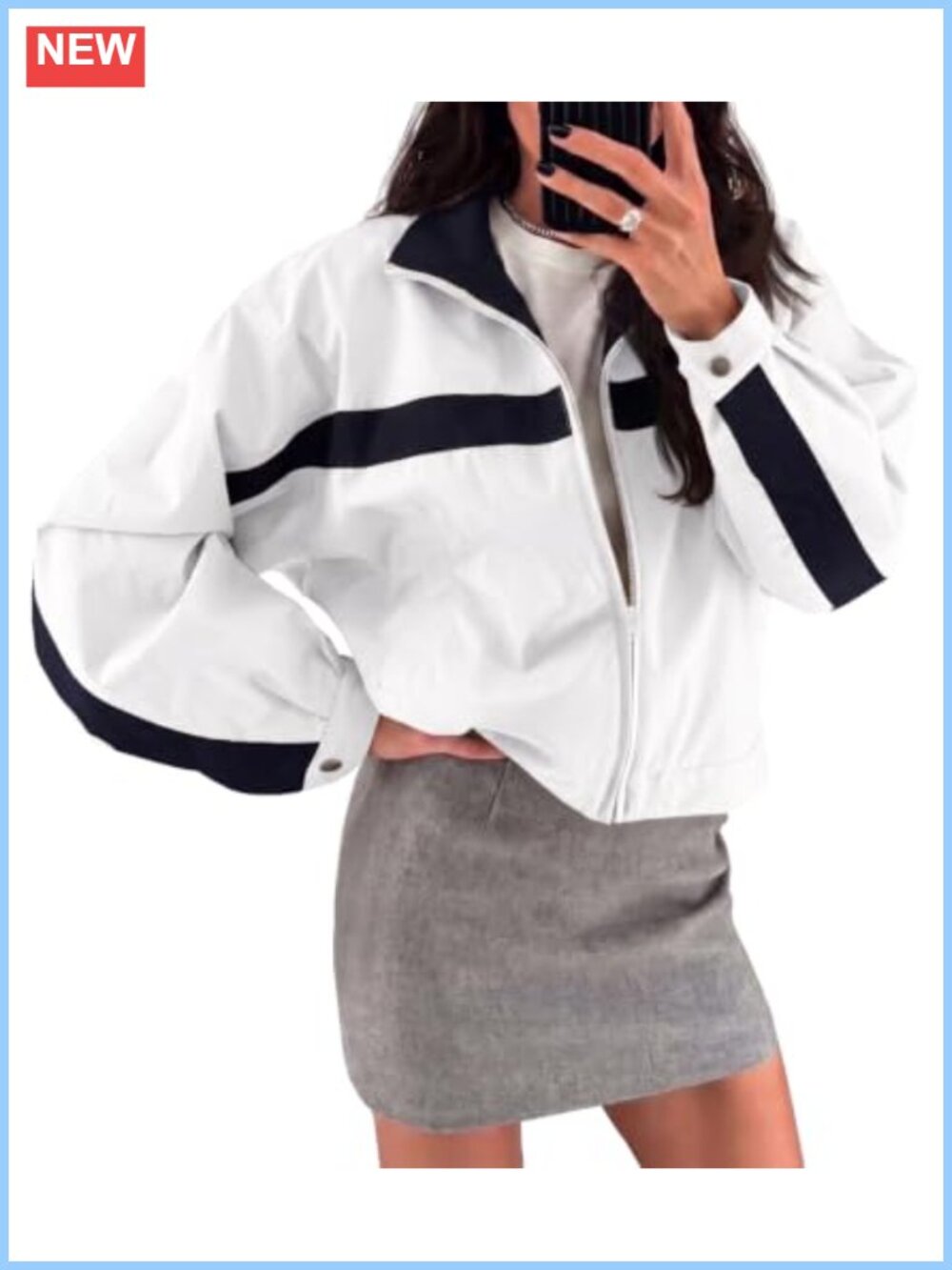 Women's Cropped Zip Up Windbreaker Jacket Lightweight Casual Coat